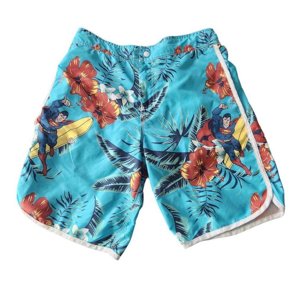 DC Superman Board Shorts Hawaiian Tropical Print Swim Trunks Mens‎ Small